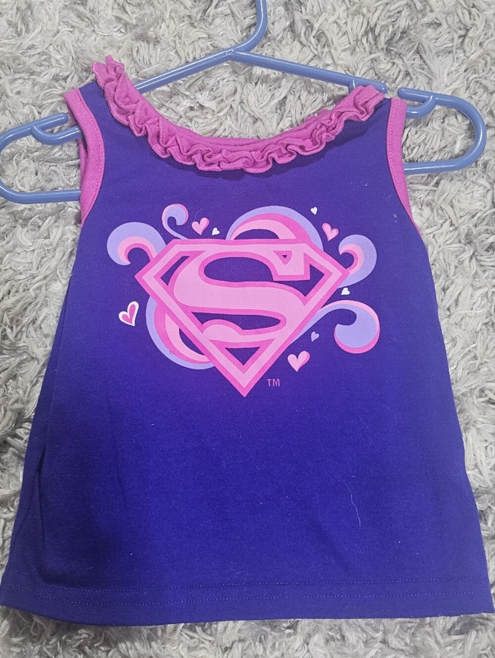 2/20$ Girls Supergirl Logo Ruffle Tank Top - Pink Accents
